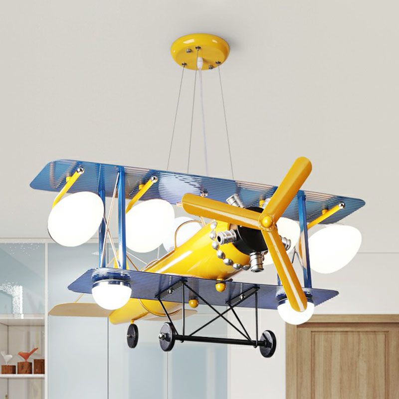 Jet Shape Child Room Chandelier Pendant Light Metallic Cartoon LED Ceiling Light in Yellow