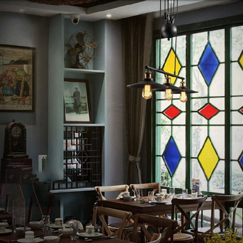 Metal 3 Lights Island Pendant Lighting Pulley Industrial Island Light Fixtures for Dining Room