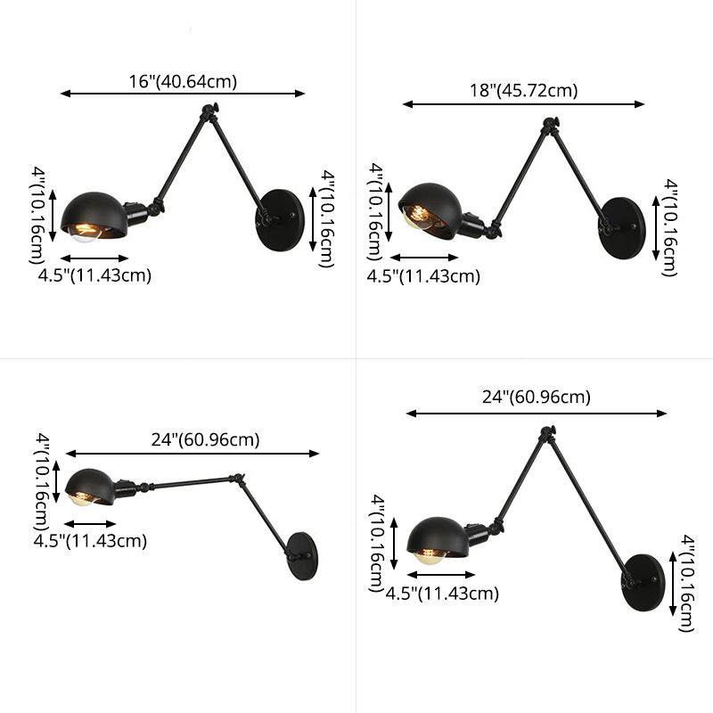 Fissature da parete a cupola vintage industriali in metallo lampade montate a parete in nero in nero