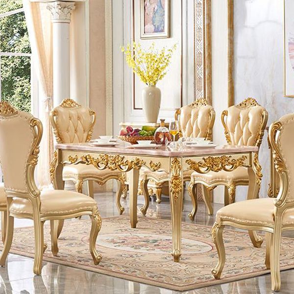 Rectangle Shape Victorian Style Dining Table Fixed Table with Marble
