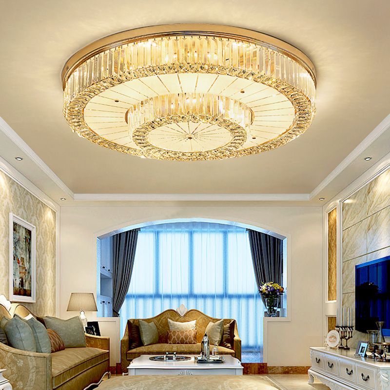 Drum Shape LED Flush Ceiling Lamp Clear Crystal Modern Lighting Fixtures Light for Living Room Dining Room