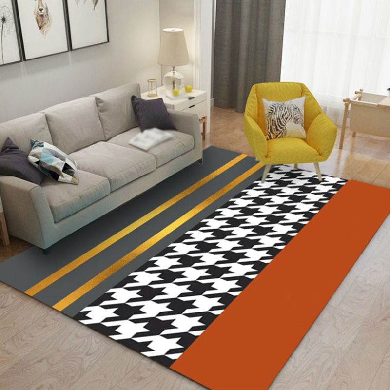Grey Modern Rug Polyester Striped Indoor Rug Non-Slip Backing Rug for Living Room