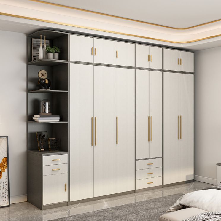 Contemporary Storage Cabinet Hinged Wardrobe Cabinet with Self Close Drawers