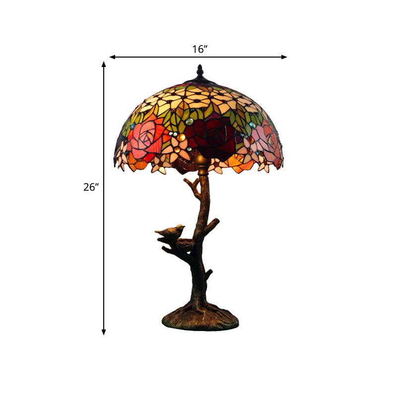 Antique Brass Single Light Nightstand Mediterranean Stained Glass Rose/Dragonfly/Victorian Night Table Light for Bedside