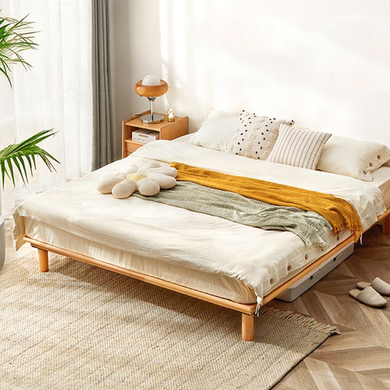 Solid Wood Platform Bed Scandinavian Low Profile Bed Frame in Brown