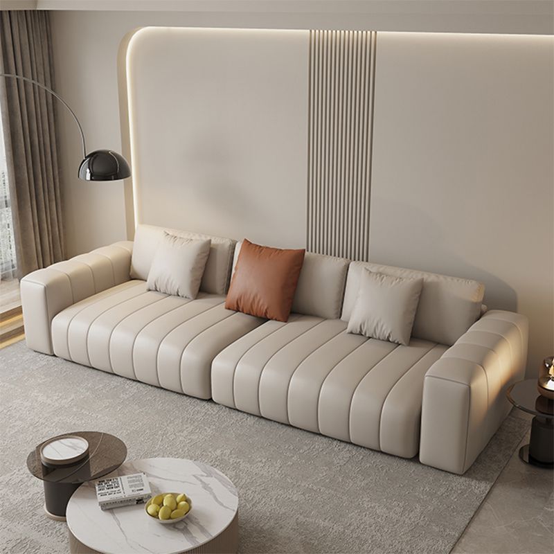 Contemporary Genuine Leather White Pillows Square Arm Settee