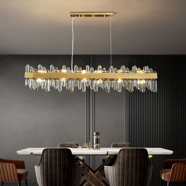 Gold Crystal Linear Ceiling Pendant Contemporary Island Lighting Fixtures for Dining Room