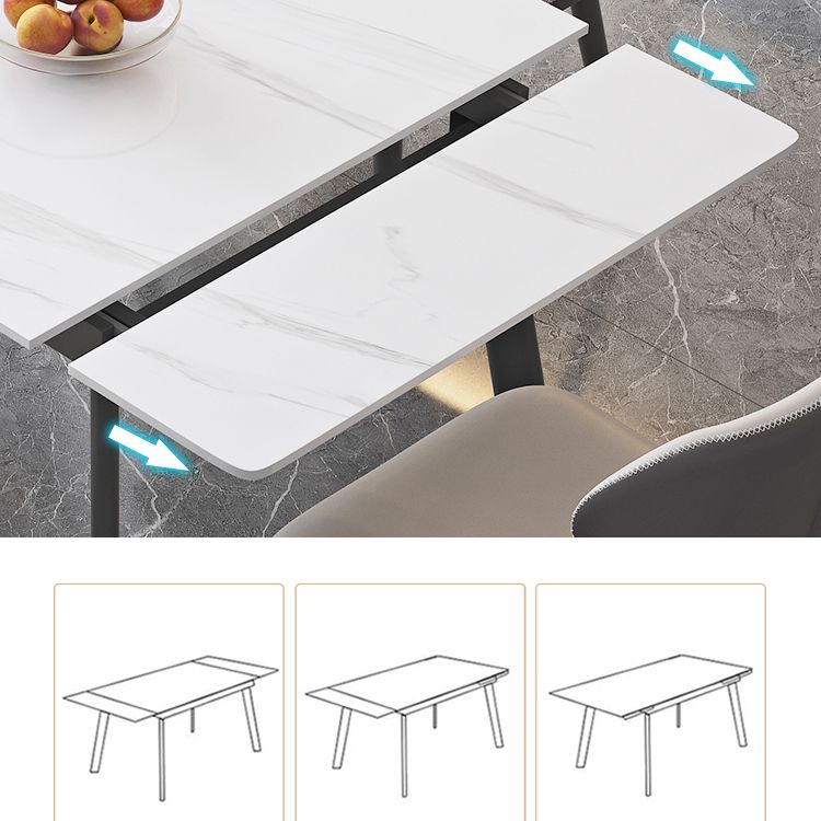 Industrial Dining Table with Leaf Extension Black Metal Base Dining Table