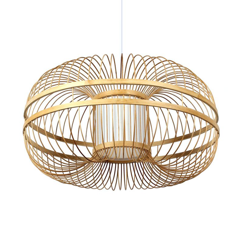 Bamboo Lantern Shade Suspension Lamp Modern Single Light Ceiling Pendant in Wood