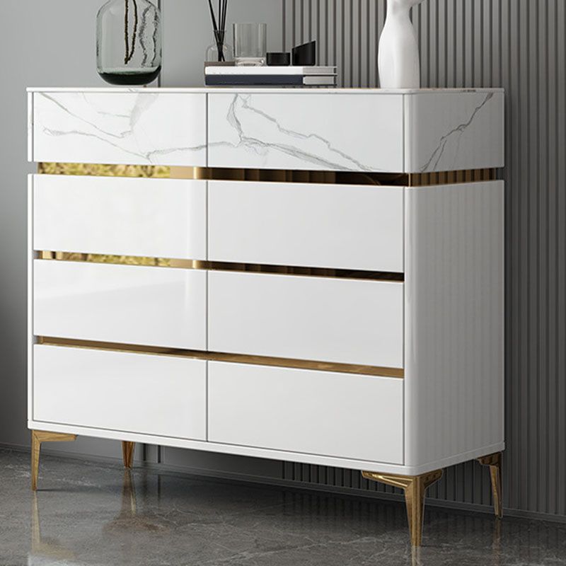 Glam Stone Storage Chest Bedroom White Chest with Metal Legs
