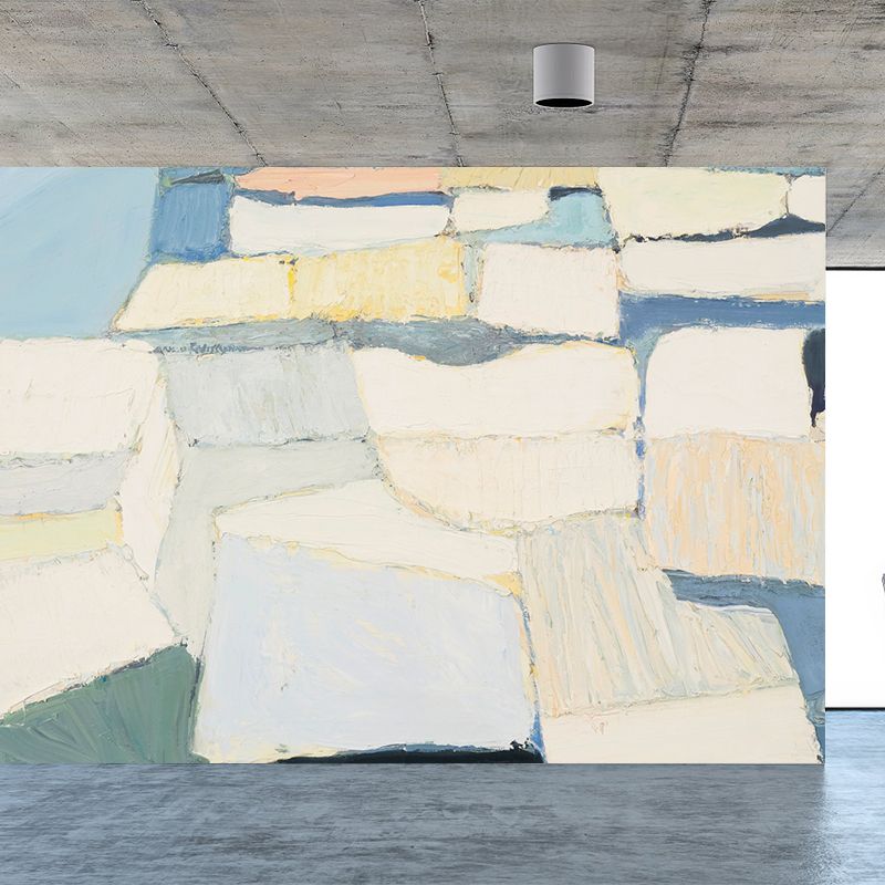 Modern Art Abstract Painting Mural Non-Woven Stainproof Beige Wall Decor for Bedroom