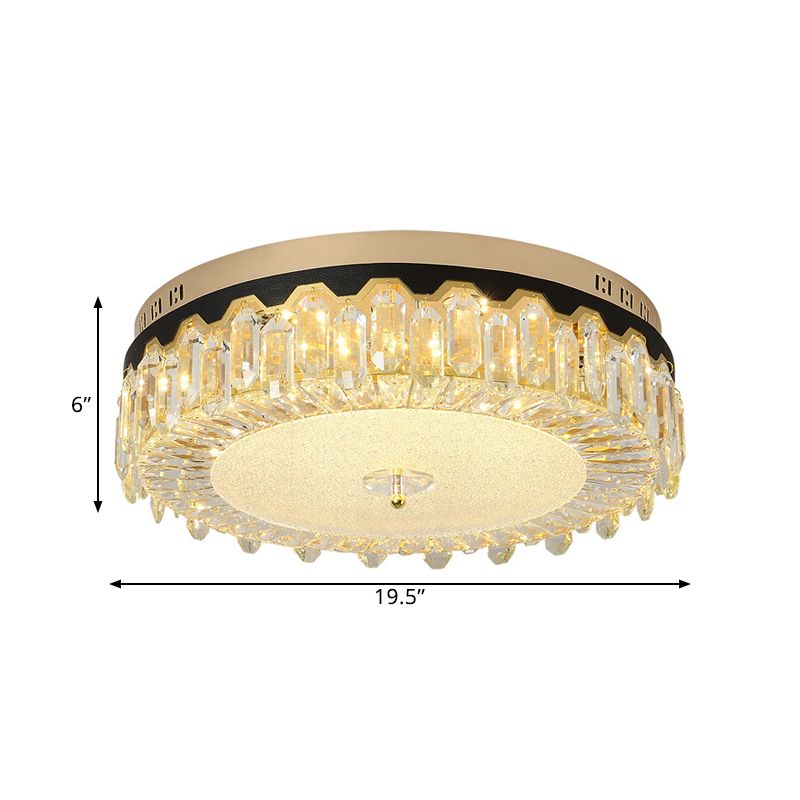 Clear Crystal Tambour Ceiling Lamp Simplicity Bedroom LED Flush-Mount Light Fixture