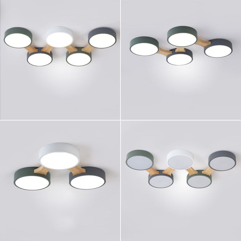 Drum-inbouwplafondlamp Minimaal acryl LED-inbouwarmatuur met houten arm