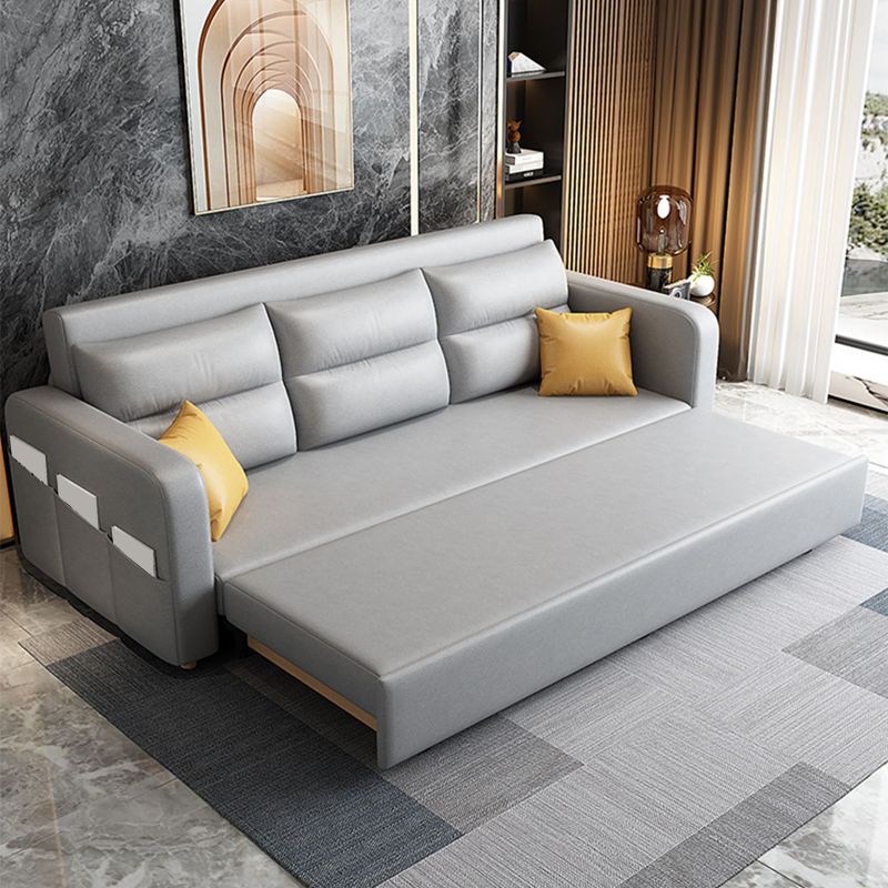 Contemporary Square Arms Sleeper Sofa Bonded Leather Futon Sleeper Sofa