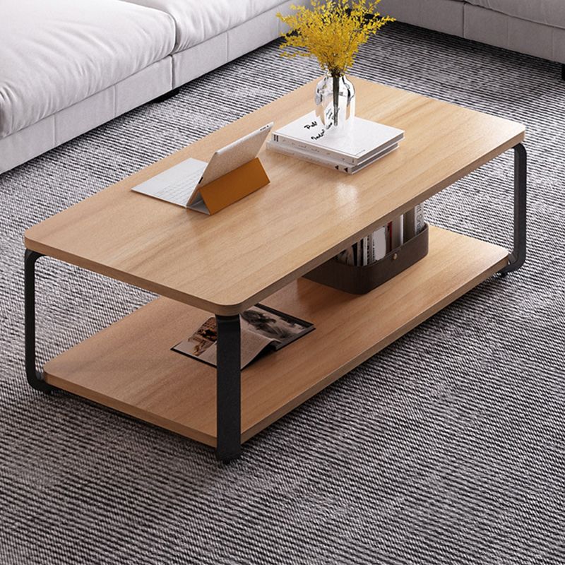 Modern Rectangular Coffee Table Natural/White Shelf Included Cocktail Table - 16.73" H
