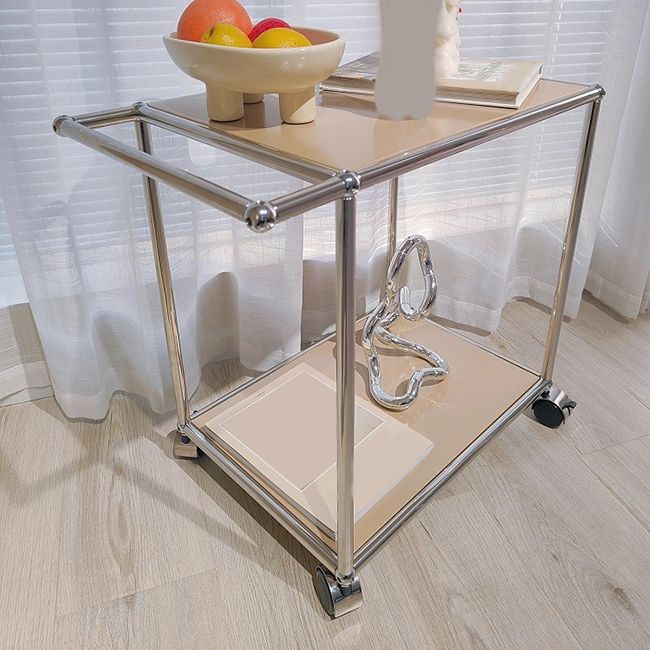 Medieval Modern Style Rectangular Metal/glass Table Wheel Base Side Table