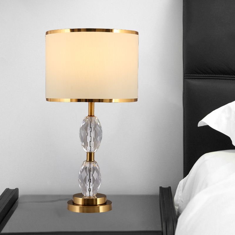 1 tête à cristal clair avec un tissu à tambour tissu lampe de chevet de salle traditionnelle en rouge / beige