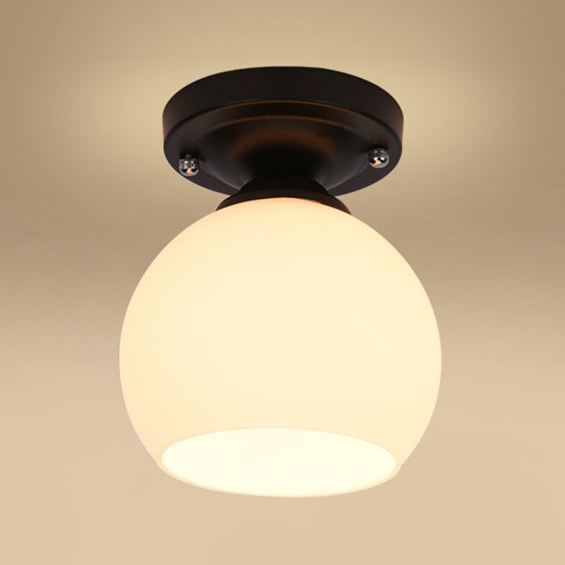 Minimalist Global Ceiling Mounted Fixture Glass Semi Flush Mount Lighting in Black