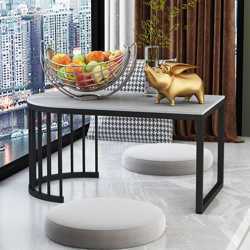 Geometric Stone Top Coffee Cocktail Table in White/Grey - 11.81" H