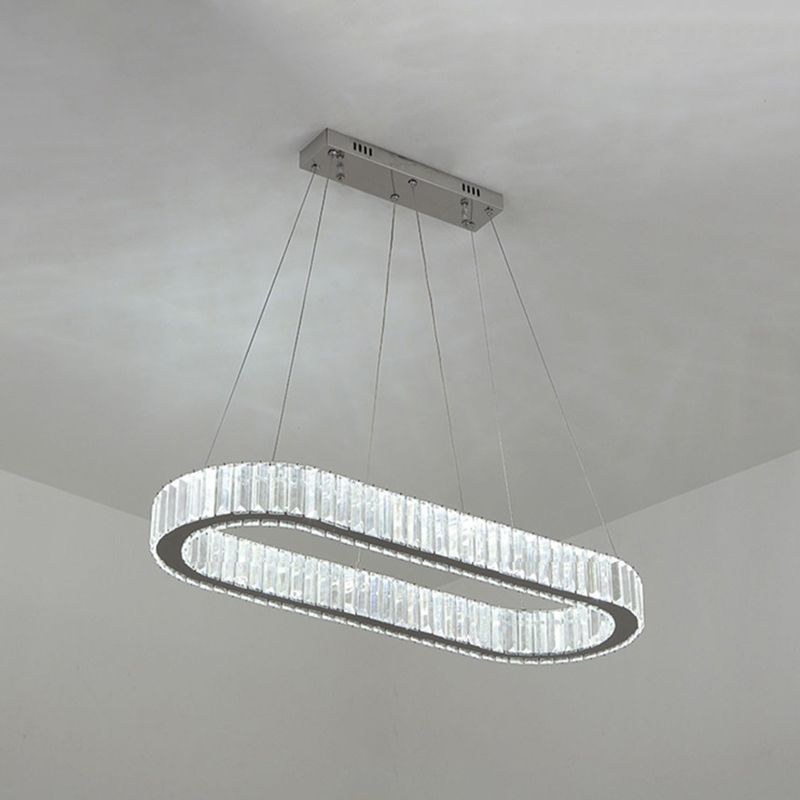 Crystal Silver LED Island Light in Modern Style Stainless-Steel Oval Pendant Light for Dining Room