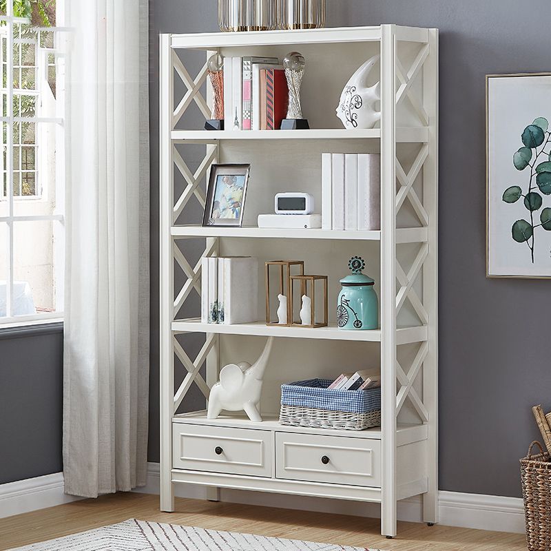 Standard Wooden Bookshelf Closed Back Contemporary Bookcase with Drawers