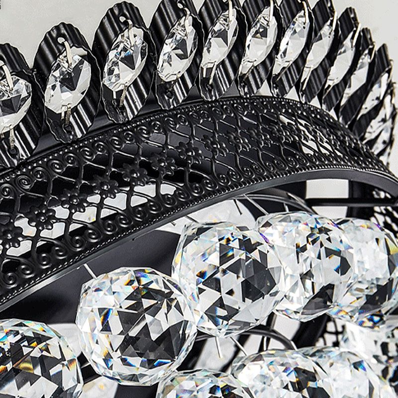 Dome Flush Mount Lamp Modern Crystal Ball Black LED Ceiling Lighting for Bedroom