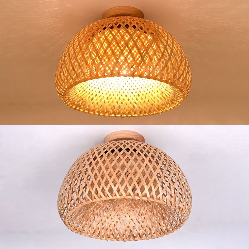 Aisle Flushmount Lighting Contemporary Beige Ceiling Mount Light Fassung mit Dome Bamboo Shade