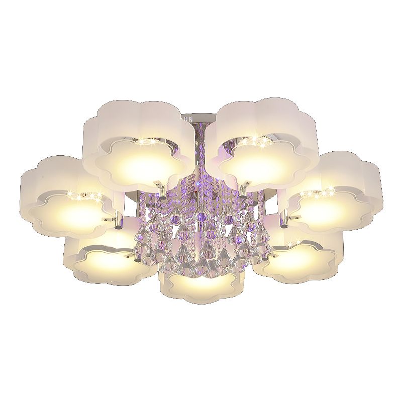 Lámpara de semi rascijada de metal plateada iluminación de techo de dormitorio múltiple con sombra de vidrio