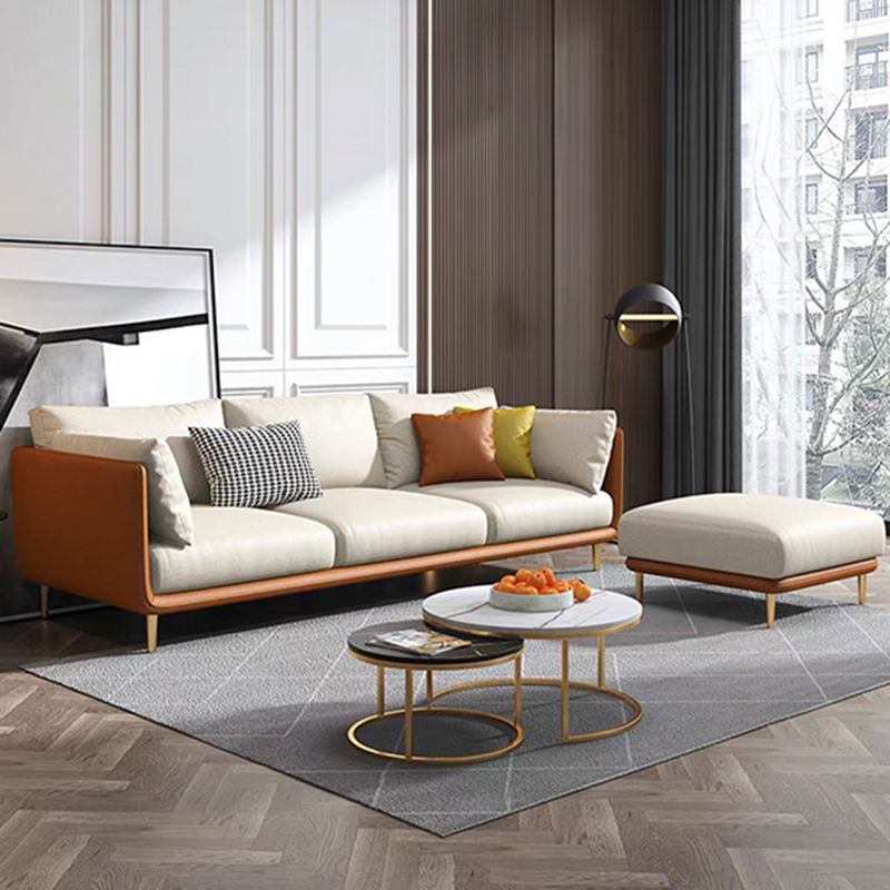 Cream Faux Leather Straight Arm Sofa/Sectionals with Cushions Metal Legs