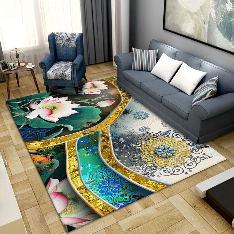 Gold Contemporary Rug Polyester Abstract Print Rug Stain Resistant Rug for Living Room