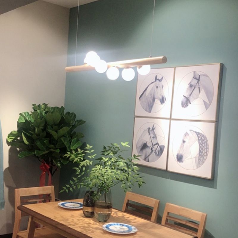 Ball Island Light Light Minimalist Cream Glass Restaurant Affermazione LED in legno