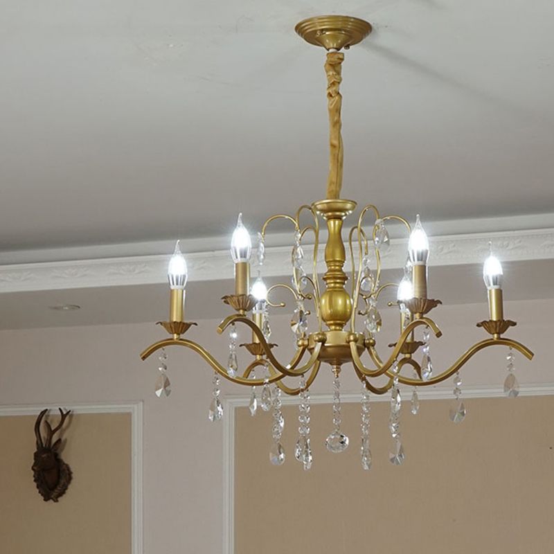Traditional Candelabra Chandelier Metallic Hanging Pendant Light with Crystal Decoration
