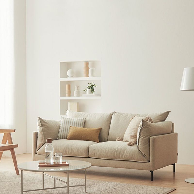 Contemporary Fabric Square Arm Loveseat Standard Loose Back Setee