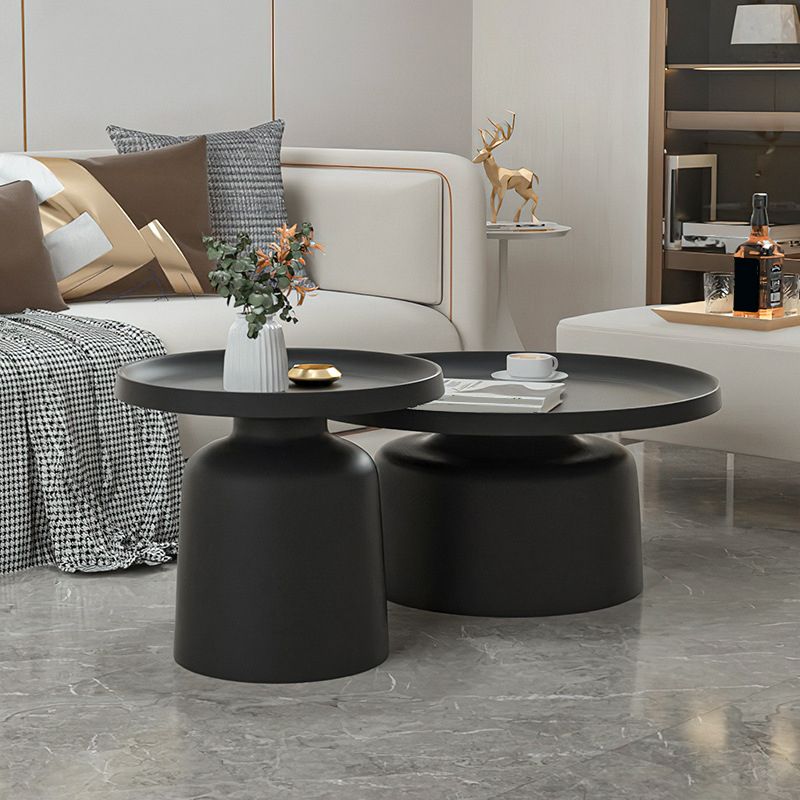 Black/White Pedestal Coffee Table Modern Marble Cocktail Table for Room
