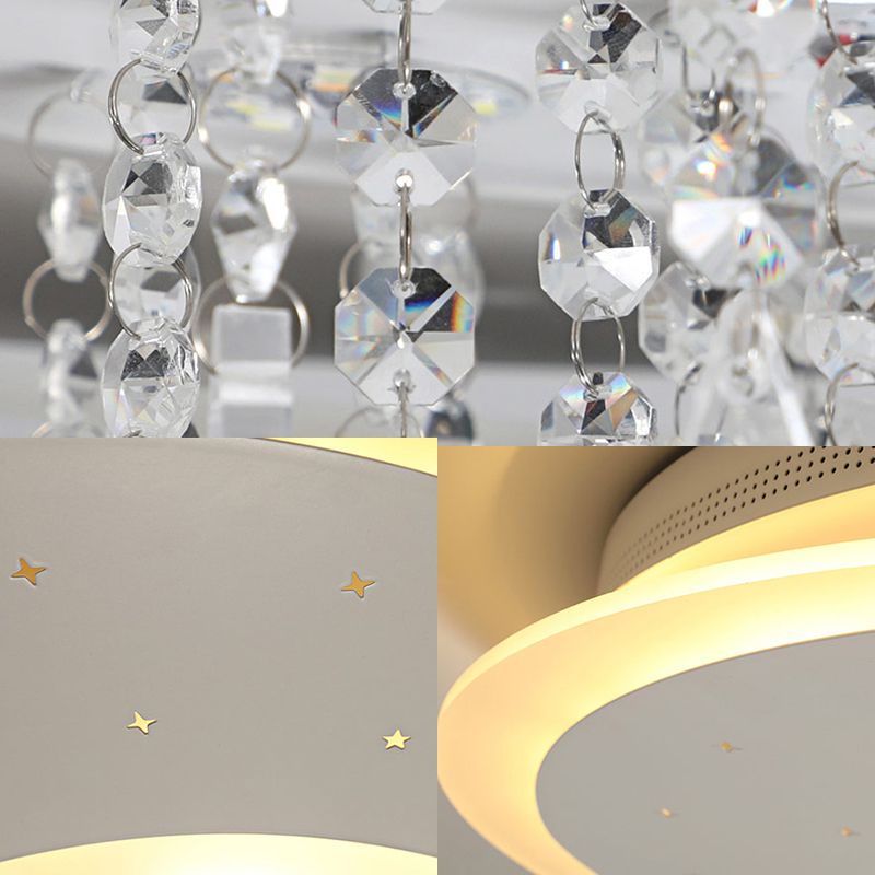 Plafonnier rond en métal de 16 / 23,5 po W, luminaire moderne à LED blanc monté au plafond avec accents de cristal