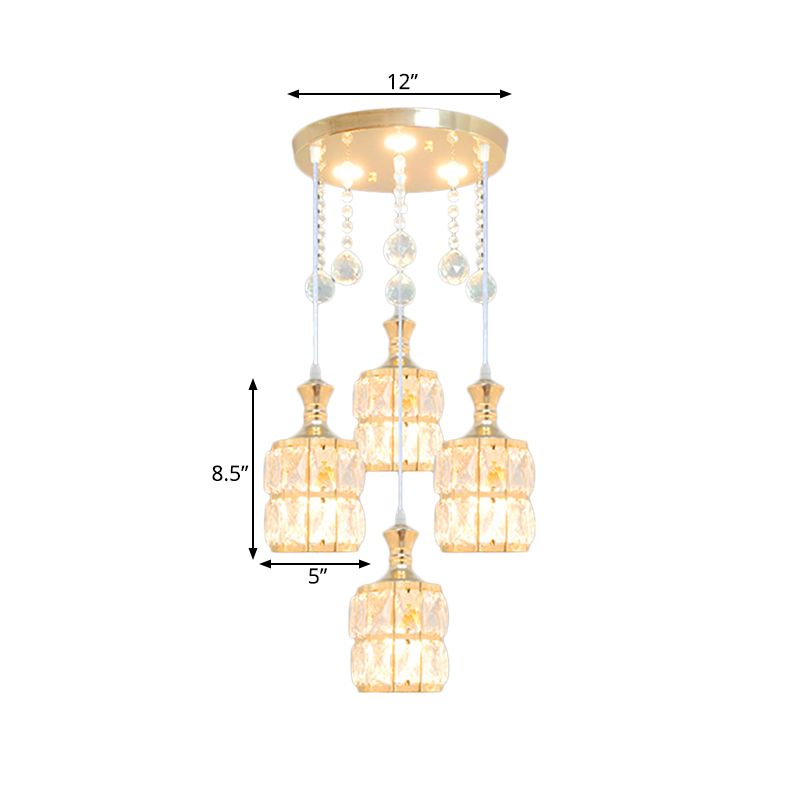 Cilindro de cristal Cilindro Múltiple lámpara de luz colgante moderno de 4 bombas Kit en oro