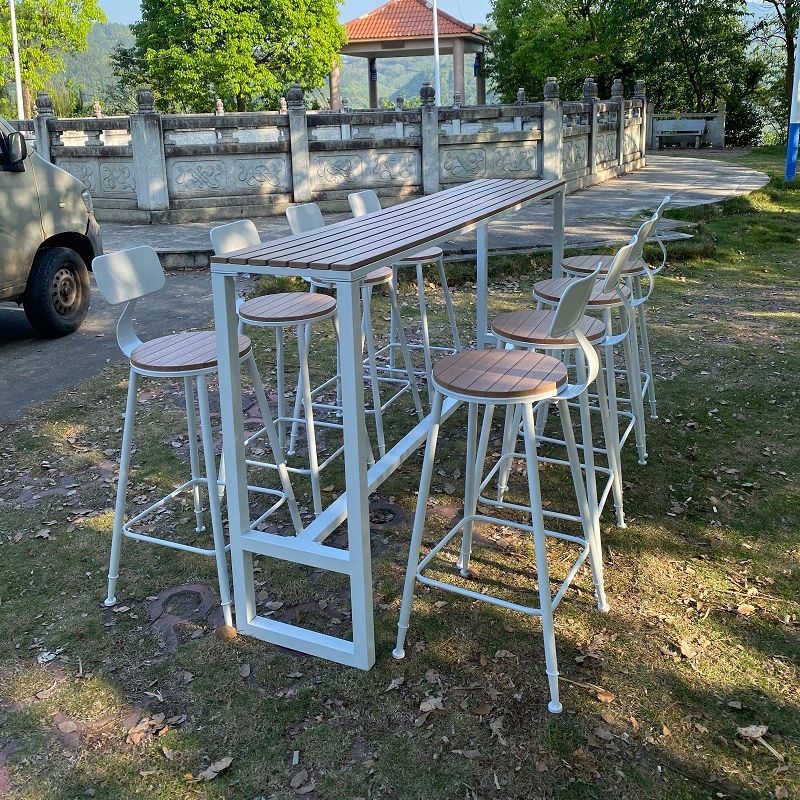 Manufactured Wood Water Resistant Patio Table Industrial Rectangle Bar Table in Brown