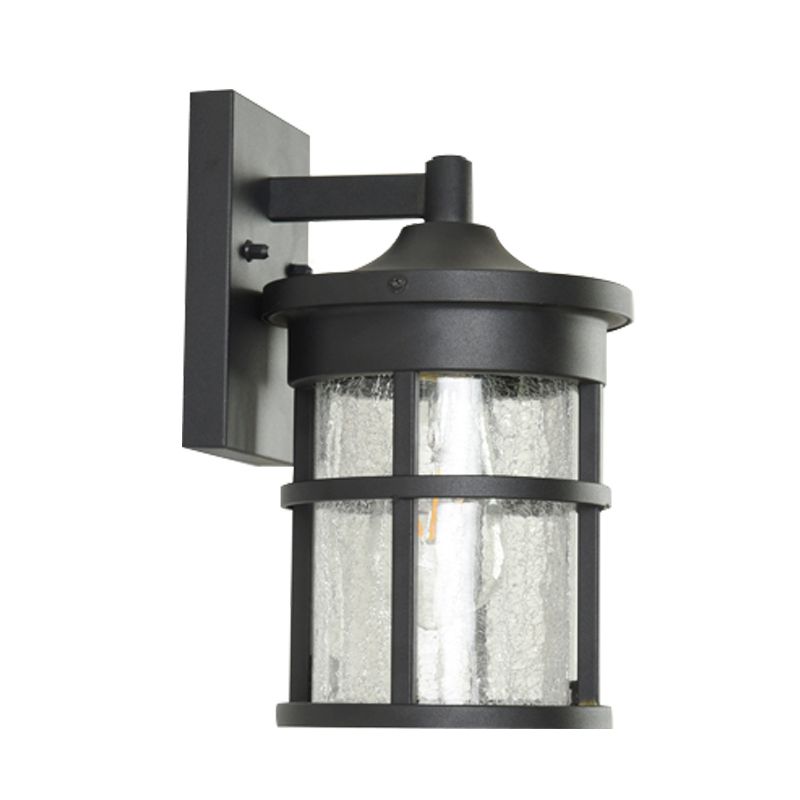 Crackle Glass Black Schonce Lamp Cilindrical 1 Bulb Countryside Wandverlichting met metalen frame