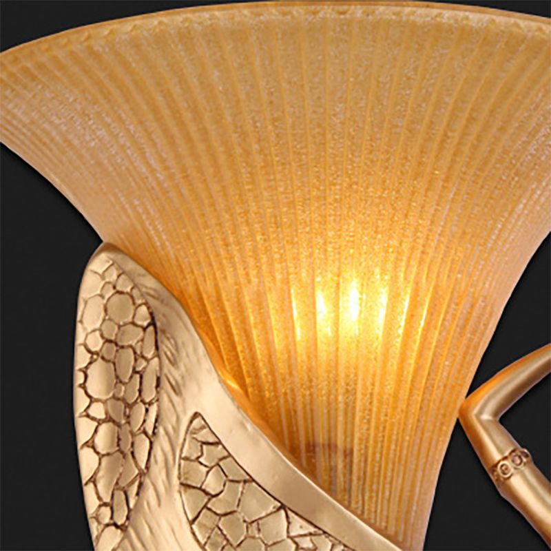 Golden Mermaid Wall Mounted Lamp Vintage Style Resin 1 Bulb Bedside Wall Sconce with Bell Amber Glass Shade, Left/Right