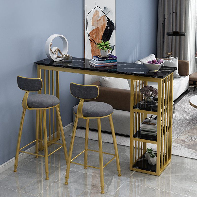 Rectangle Bar Dining Table Contemporary Bar Table with Sled Base in Gold
