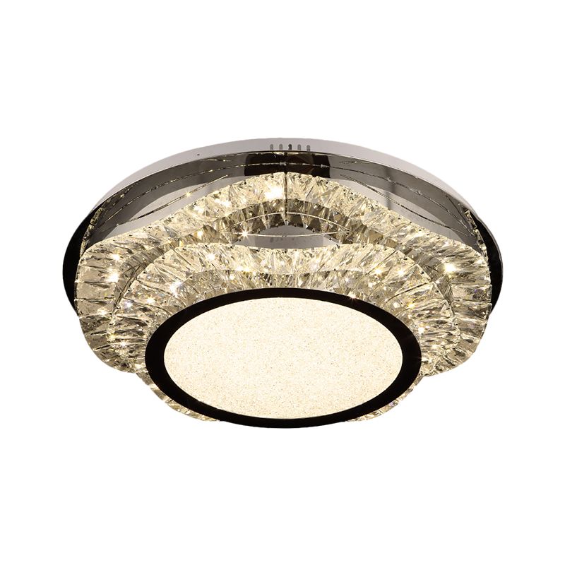 Beveled Crystal Scalloped Flush Mount Contemporary LED Chrome Close to Ceiling Lighting Fixture
