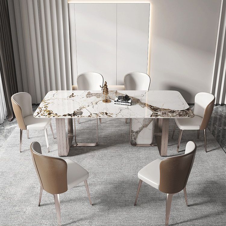 Rectangle Sintered Stone Top Table Contemporary Metal Base Dining Table