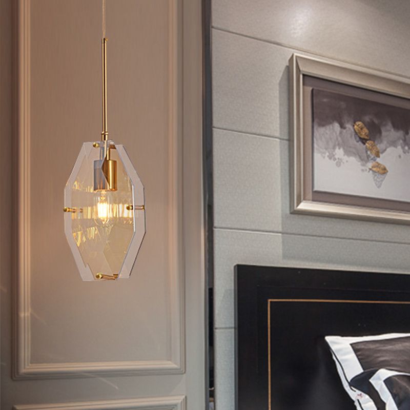 Double diamant tôle de plafond pendentif mi-siècle Verre ambrée 1 bulbe de lit de chevet léger en laiton