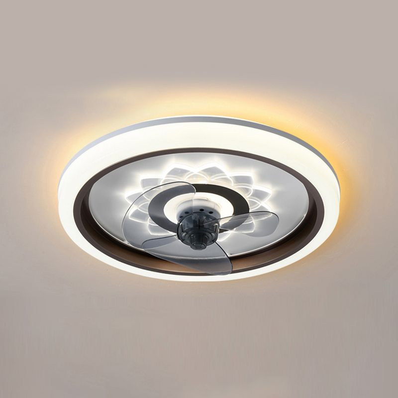 Circular Flush Mount Fan Light Fixture Simple Acrylic White LED Semi Flush Mount for Bedroom