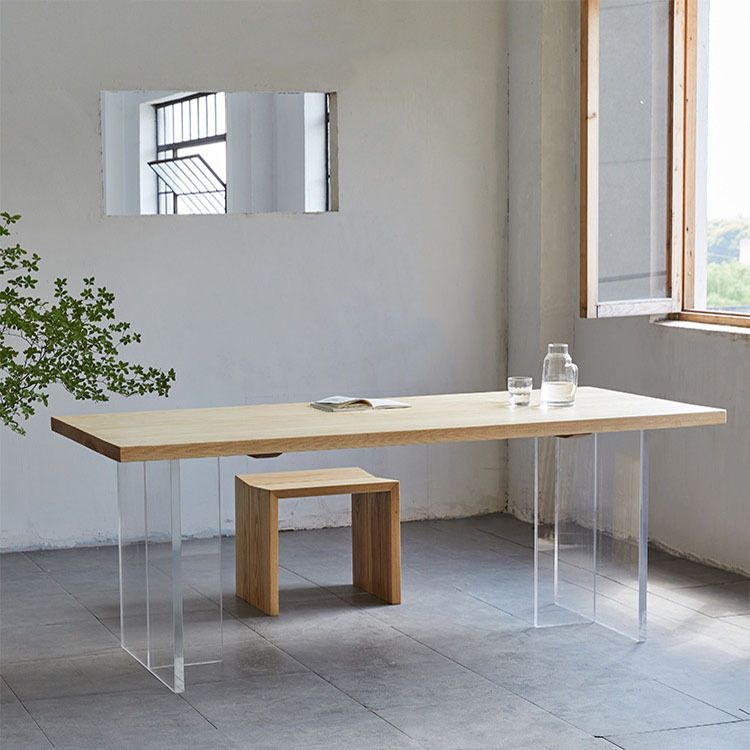 Wood Top Dining Table Modern Table with Double Acrylic Legs for Living Room