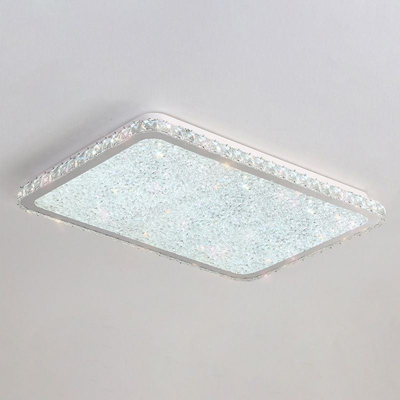 Modern LED Flush Mount Lamp Chrome Rettangolare Flush Mount Soffitto Light con Crystal Shade