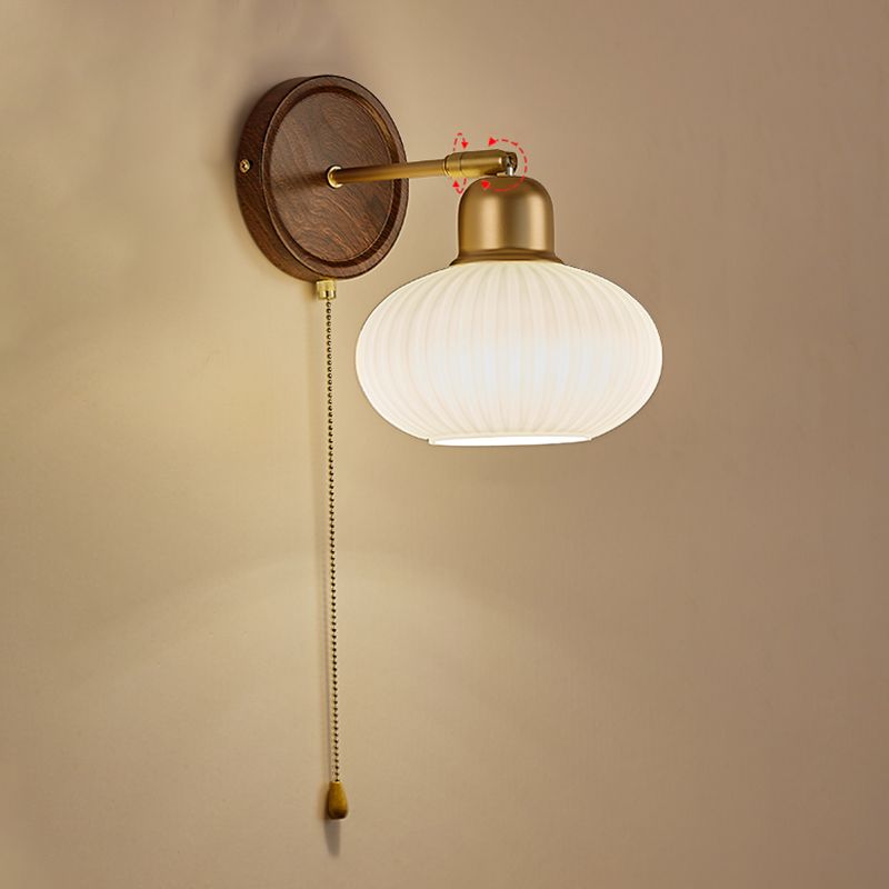 Nordic Style Wall Light Round Shape Wall Lamp with Glass Shade for Bedroom