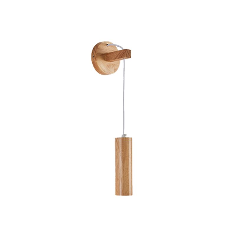 Modern Style Cylinder Shape Wall Light Wood 1 Light Sconces for Bedroom