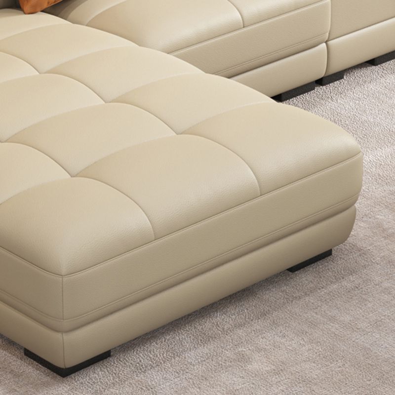 Contemporary Stain-Resistant Genuine Leather Square Arm Stationary Sofa