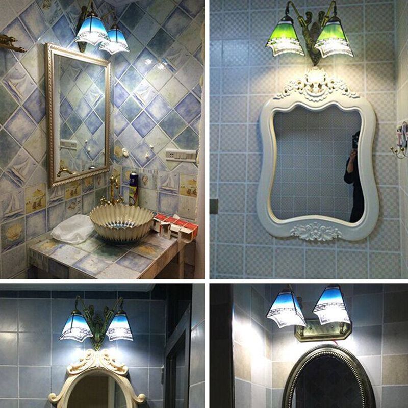 Mediterranean Tapered Wall Mount Light Stained Art Glass Vanity Lighting for Bathroom